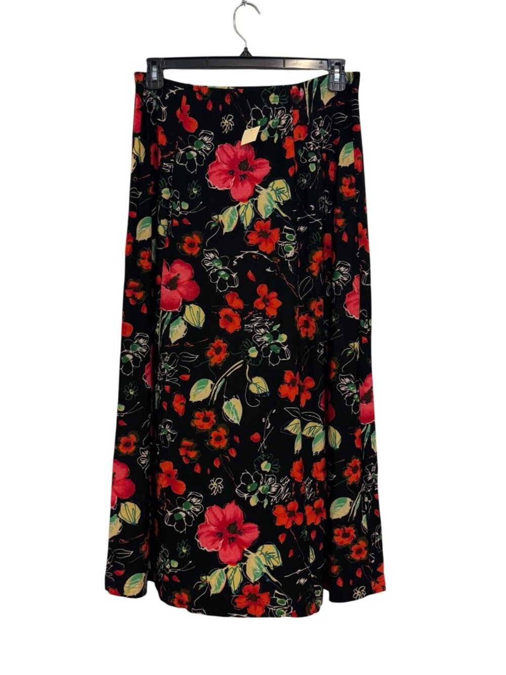 Coldwater Creek Black & Red Floral Print Maxi Skirt L 36" Length